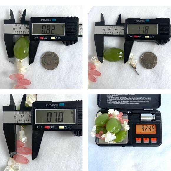 Sterling Silver 925 Beaded Oval Faceted Chrysoprase MOP & Pearl Necklace 17.5" - Picture 10 of 16